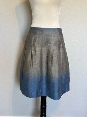 Vince Womens 6 Greige Blue Ombre Linen Cotton Pleated Skirt